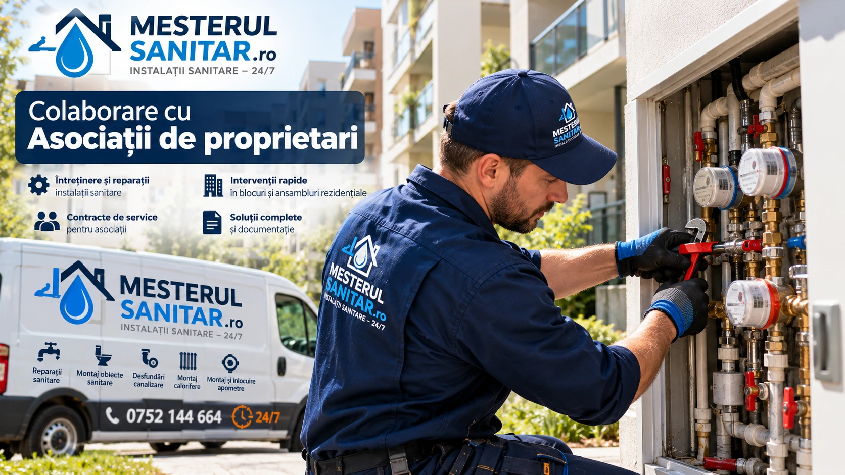 Prezentare ilustrativă Meșterul Sanitar pentru intervenții la apometre și instalații în asociații de proprietari